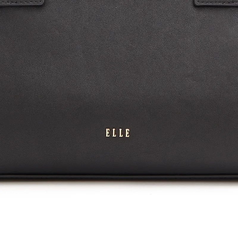 ELLE Cow Leather Shoulder Bag Women's Black/Burgundy/Ecru-3