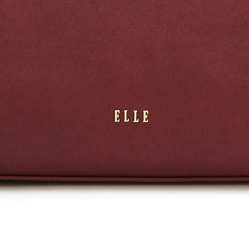 ELLE Cow Leather Shoulder Bag Women's Black/Burgundy/Ecru-13