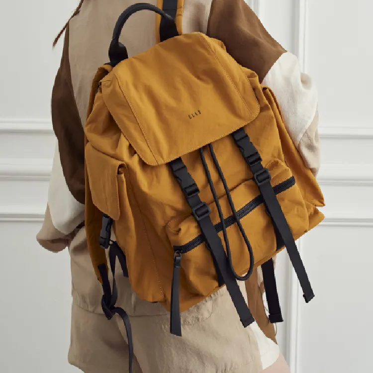 ELLE Nylon Travel Lightweight Multifunction City Lightweight Backpack Large Size Women's Black/Yellow/Gray-14