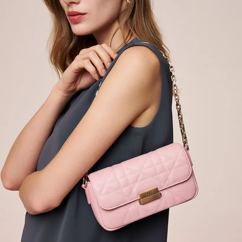 ELLE Leather Crossbody Bag, Shoulder Bag Trumpets Women's Pink/White/Black-3