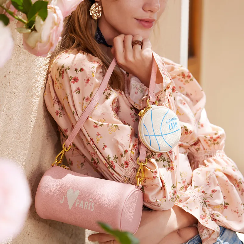 ELLE Top Grain Cow Leather Pen Holder Bag, Shoulder Bag Women's Pink/Ecru-3