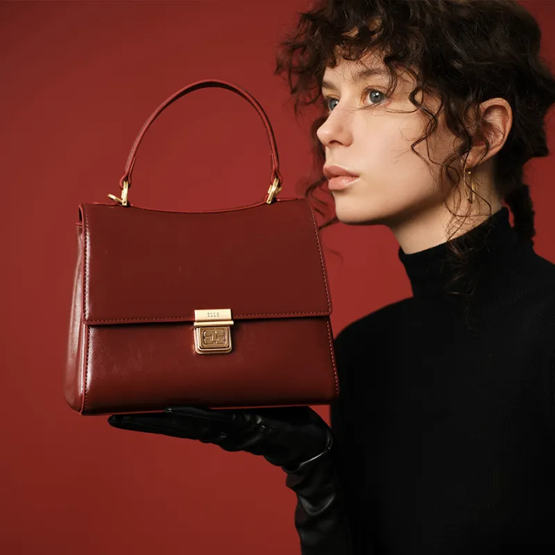 ELLE Oil Wax Cow Leather One Shoulder Crossbody Portable Flap Envelope Bag Women's Multicolor-4