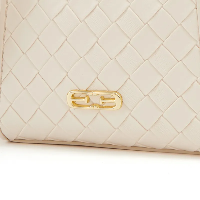 ELLE Synthetic Leather One Shoulder Handbag Women's White/Light Yellow-3
