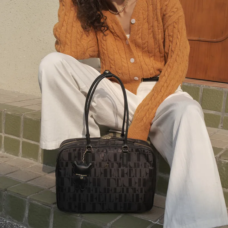 ELLE Fabric Bowling Ball Boston Shoulder Bag Regular Women's Black-4