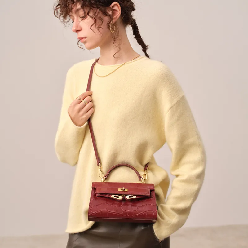 ELLE Crocodile Pattern Cow Leather Handbag Women's Multicolor-8