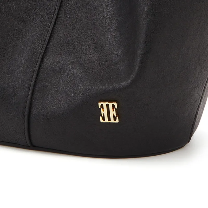 ELLE Cow Leather Shoulder Bag Medium Size Women's White/Black-9