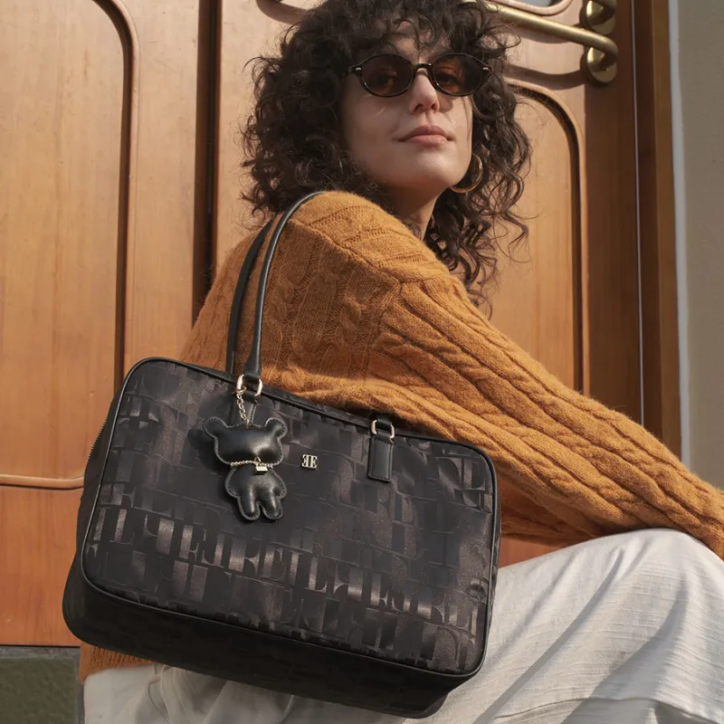 ELLE Fabric Bowling Ball Boston Shoulder Bag Regular Women's Black-3