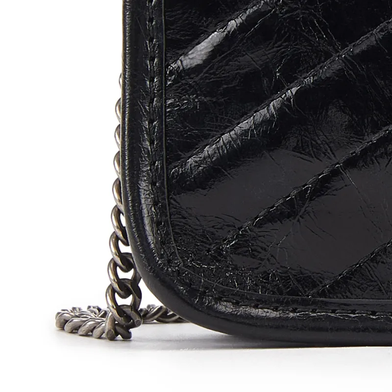 ELLE Cow Leather Cell Phone Pouch, Crossbody Bag, Shoulder Bag Regular Women's Black/White-3