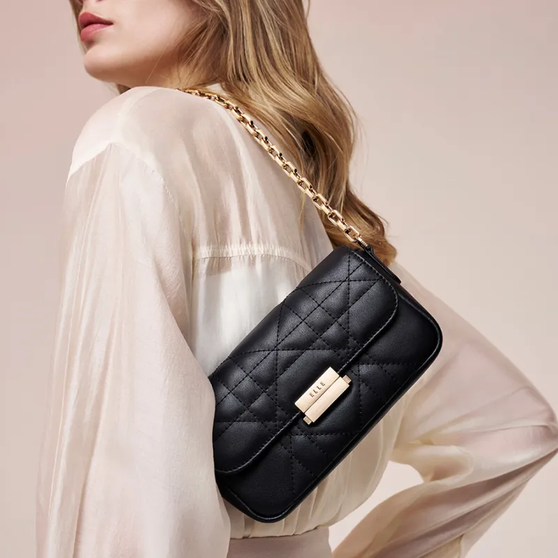 ELLE Leather Crossbody Bag, Shoulder Bag Trumpets Women's Pink/White/Black-12