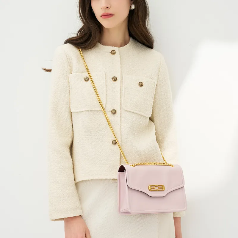 ELLE Cow Leather Shoulder Bag, Crossbody Bag Regular Women's Light Lavender/White/Black-3