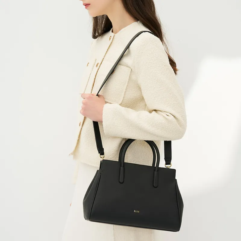 ELLE Cow Split Leather Crossbody Bag Women's Gray/Black-8