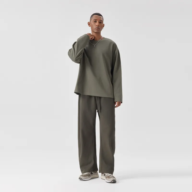 Bodydream American Loose Fit Solid Color Crew Neck Long Sleeved T Shirt Unisex-4