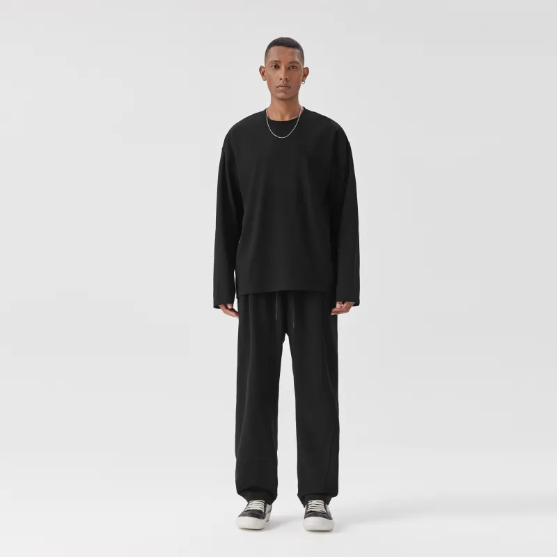 Bodydream American Loose Fit Solid Color Crew Neck Long Sleeved T Shirt Unisex-8