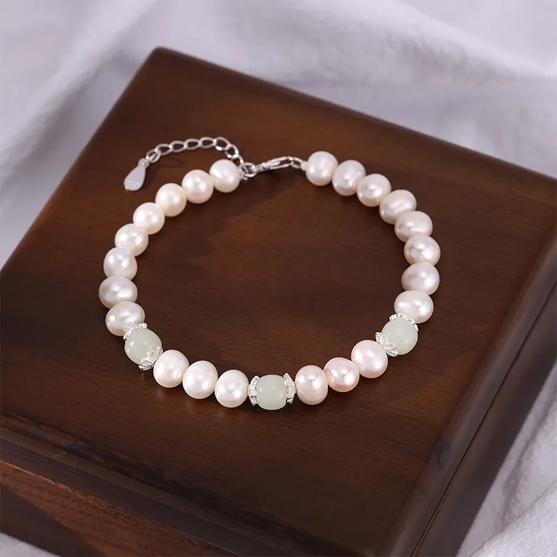 SINO GEM Pearl Silver Bracelet Women's-1