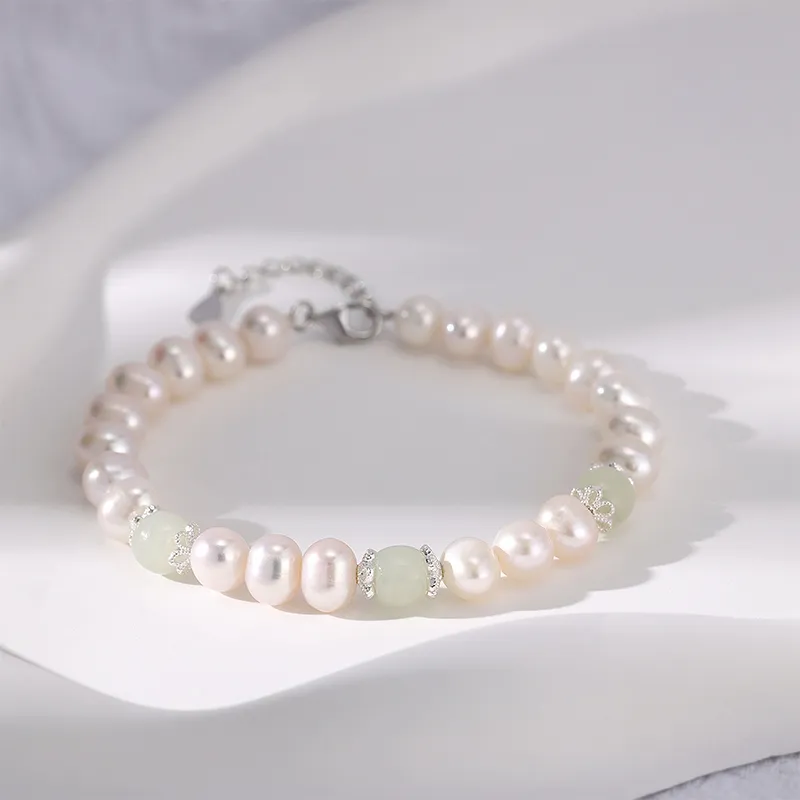 SINO GEM Pearl Silver Bracelet Women's-2