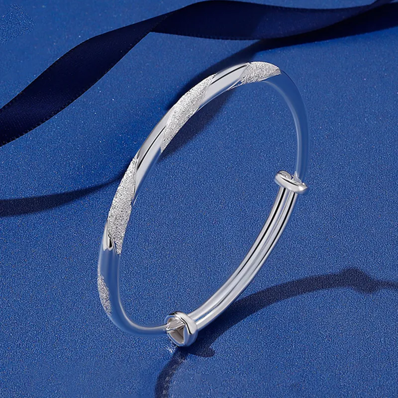 Chinese Jewelry 999 Fine Silver Bangles Women's-2
