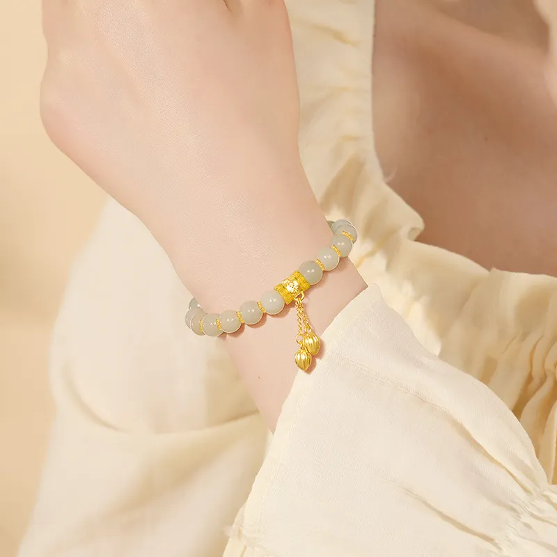 SINO GEM Hetian Jade Bracelets Pale Greenish White Jade Women's-7