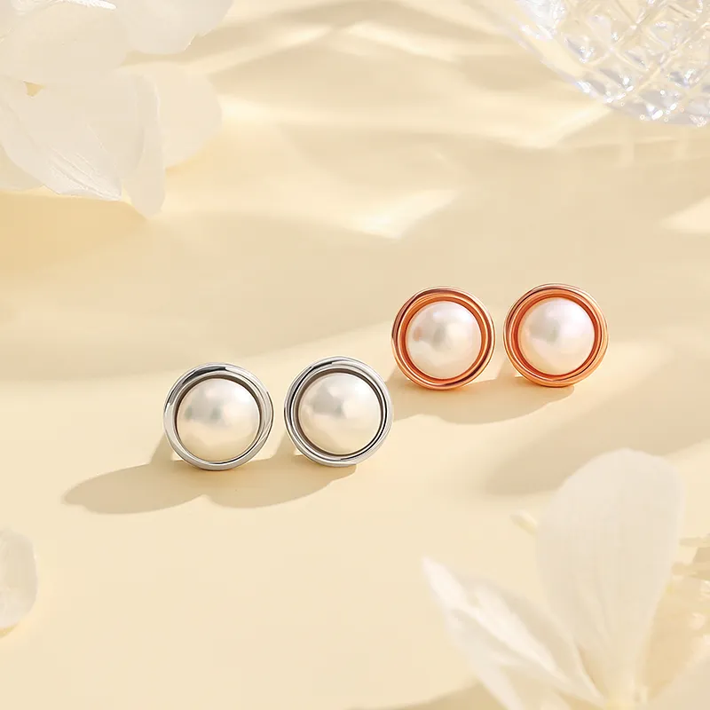 Chinese Jewelry Freshwater Pearl Stud Earrings Women's-3