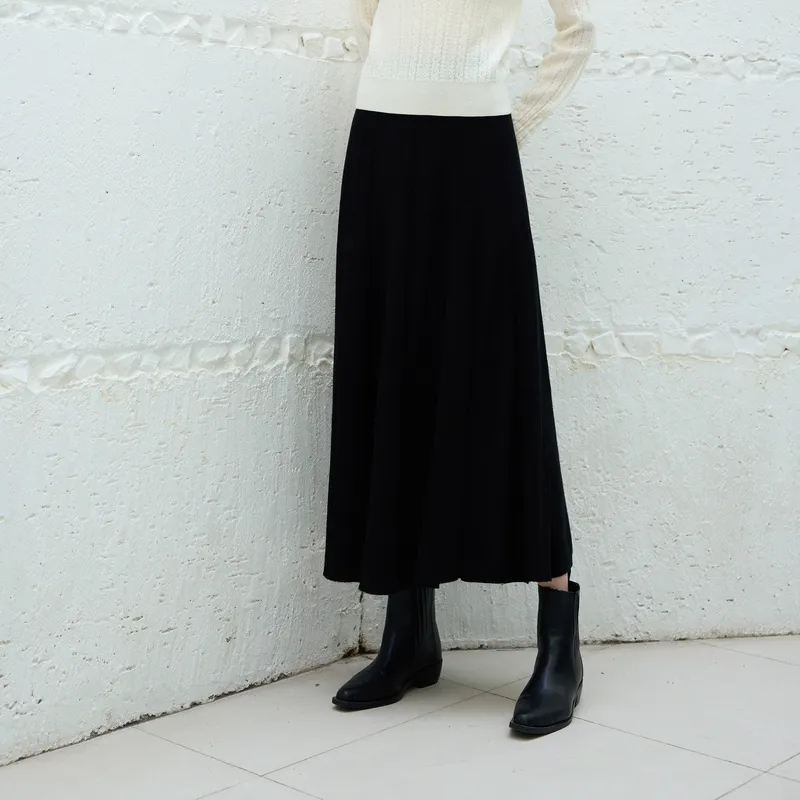 3COLOUR Casual Long Skirt Women's Classic Black-4