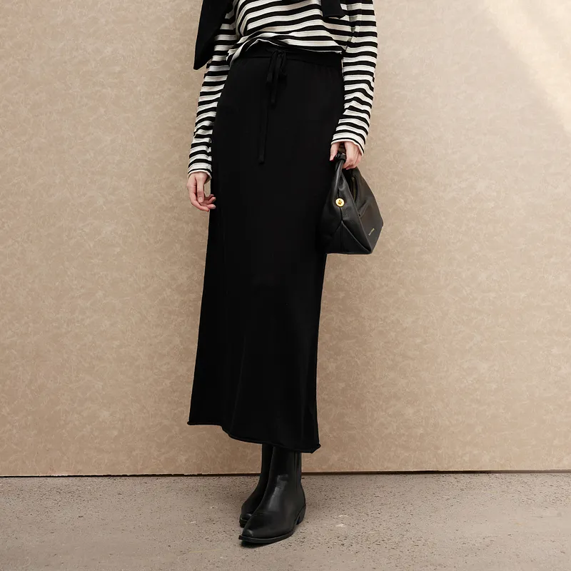 3COLOUR Casual Long Skirts Women's Classic Black-2