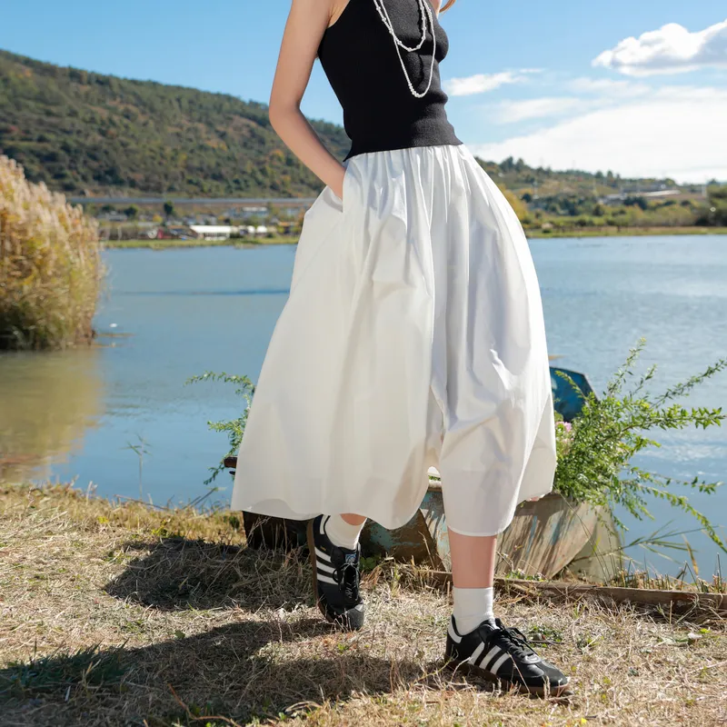 3COLOUR Casual Long Skirt Women's Pearl White-9