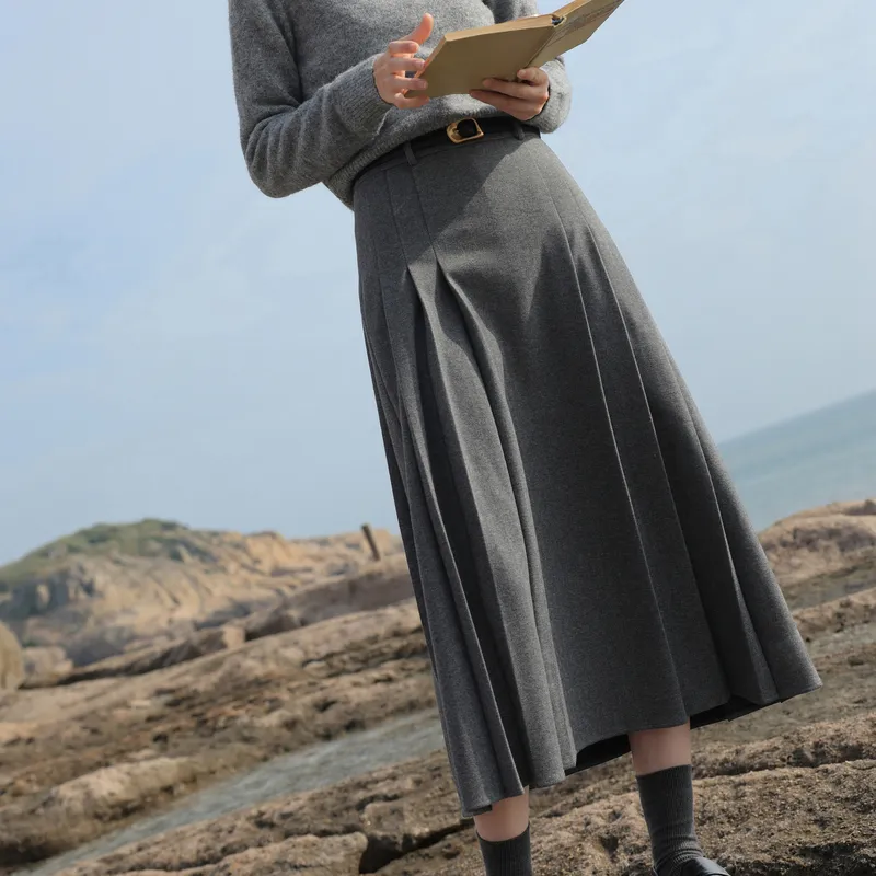 3COLOUR Casual Long Skirt Women's Elephant Gray-3