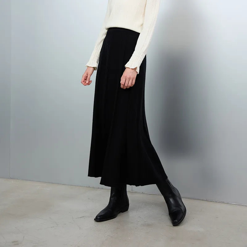 3COLOUR Casual Long Skirt Women's Classic Black-2