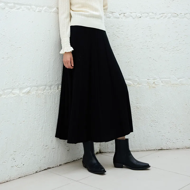 3COLOUR Casual Long Skirt Women's Classic Black-3
