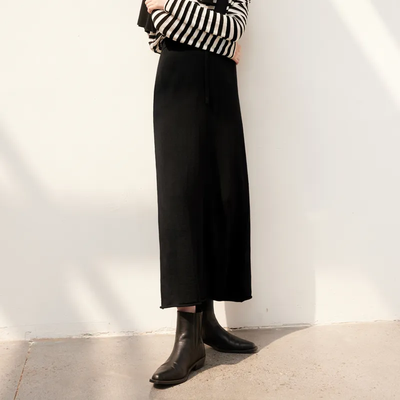 3COLOUR Casual Long Skirts Women's Classic Black-4