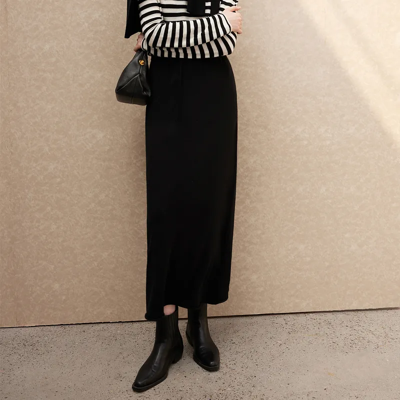 3COLOUR Casual Long Skirts Women's Classic Black-3