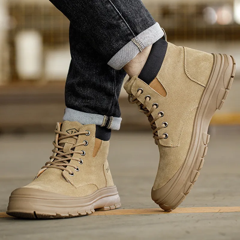 DINGGU Slip Resistant Breathable Abrasion Resistant High Top Casual Shoes Men's Brown-2