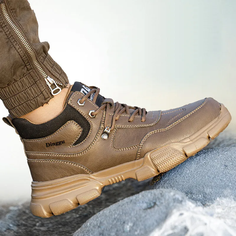 DINGGU Slip Resistant, Abrasion Resistant, Breathable High Top Casual Shoes Men's Khaki-3
