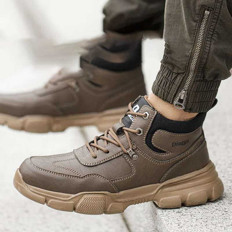 DINGGU Slip Resistant, Abrasion Resistant, Breathable High Top Casual Shoes Men's Khaki-2