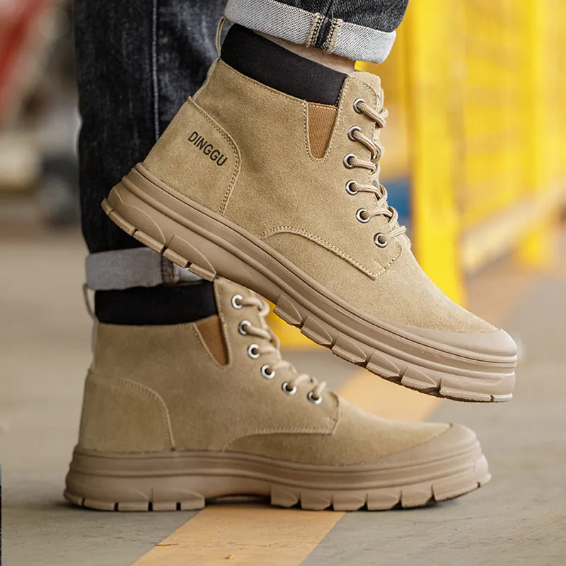 DINGGU Slip Resistant Breathable Abrasion Resistant High Top Casual Shoes Men's Brown-1