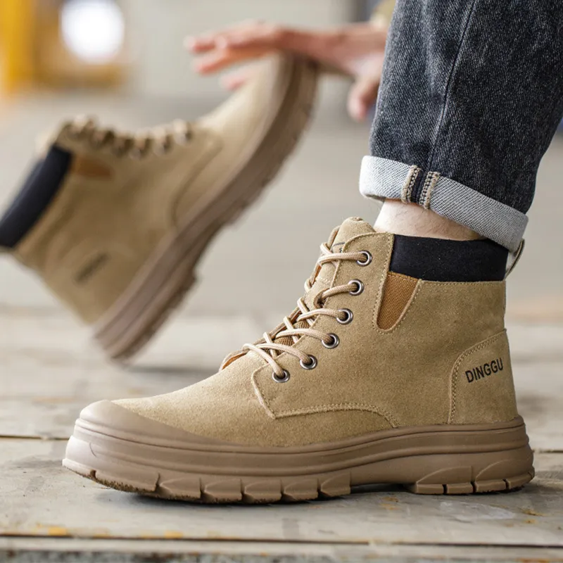 DINGGU Slip Resistant Breathable Abrasion Resistant High Top Casual Shoes Men's Brown-4