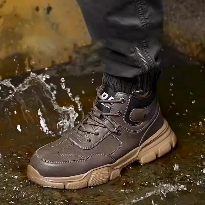 DINGGU Slip Resistant, Abrasion Resistant, Breathable High Top Casual Shoes Men's Khaki-1