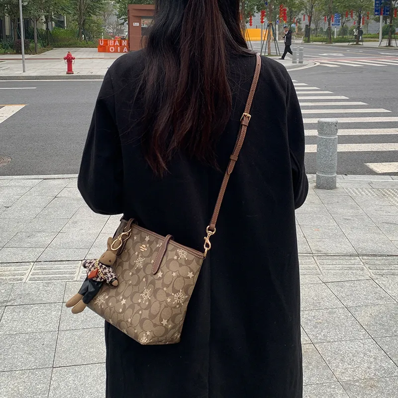 Lan Bao Fan Cow Leather Shopping Bag Accessory Women's Brown/Ecru-2