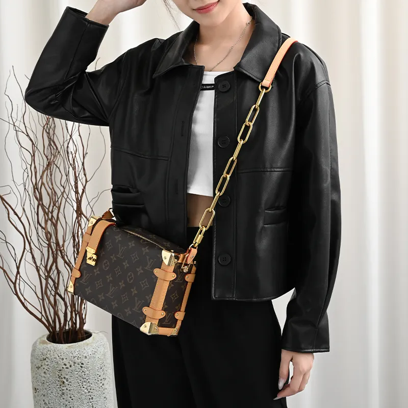 Lan Bao Fan Metal, Alloy DuPont Paper Storage Lining Bag, Bag Strap, Single Purchase Bag Unisex Brown-28