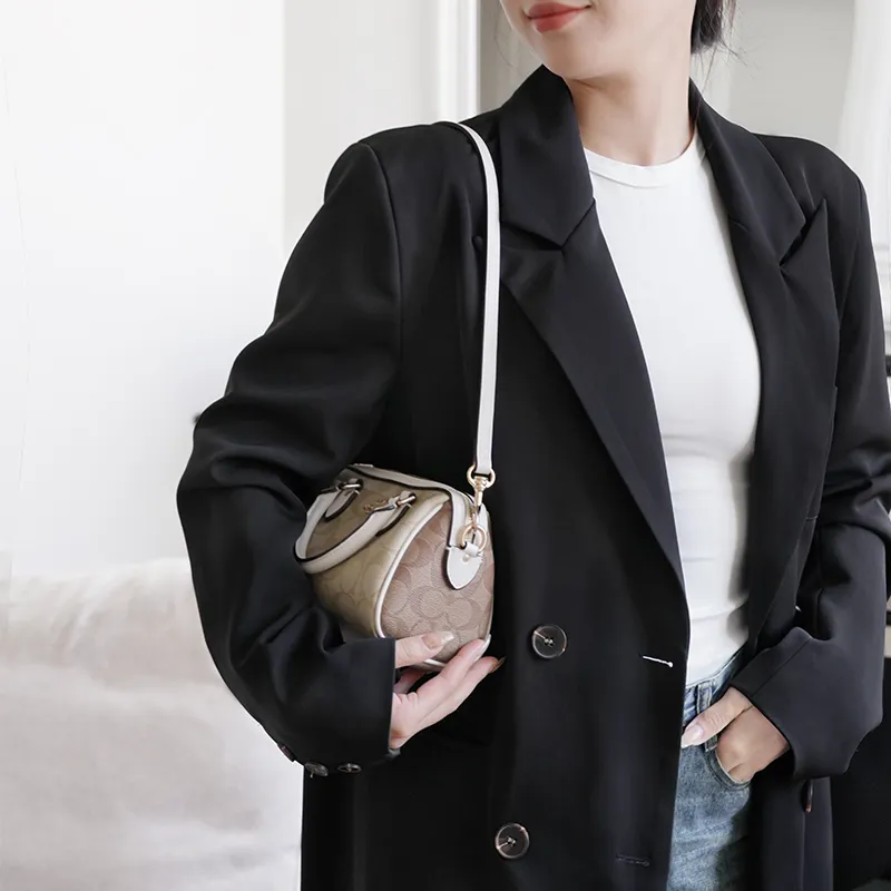 Lan Bao Fan Microfiber Polyurethane Fashion Versatile Shoulder Strap Bag Strap Women's Milk White/Black-29