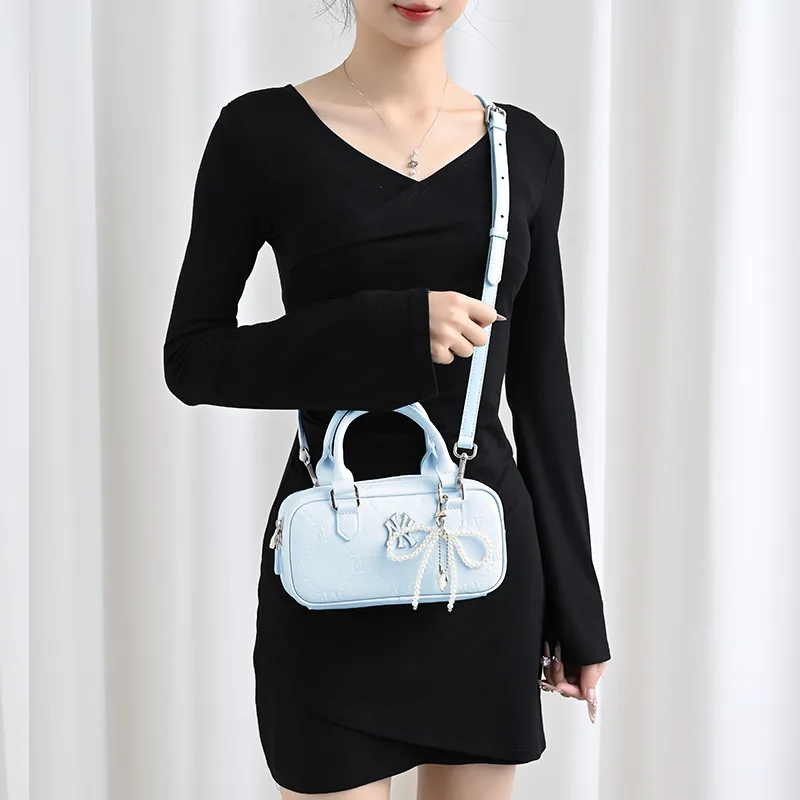 Lan Bao Fan Cow Leather Bag Strap Unisex Ecru/Light Blue-7