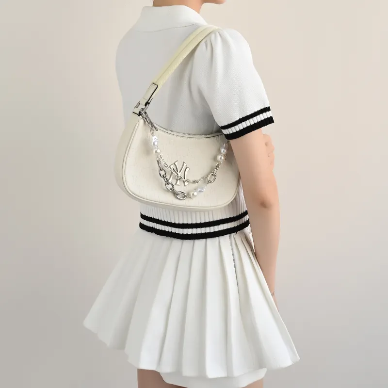 Lan Bao Fan Metal, Alloy Women's Bag With Pearl Decorative Chain Women's Silver-4