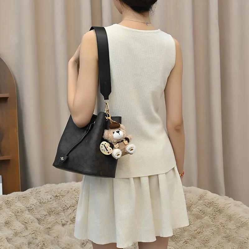 Lan Bao Fan Microfiber Bag Strap Women's Black/White-4