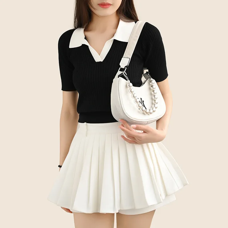 Lan Bao Fan Metal, Alloy Women's Bag With Pearl Decorative Chain Women's Silver-12