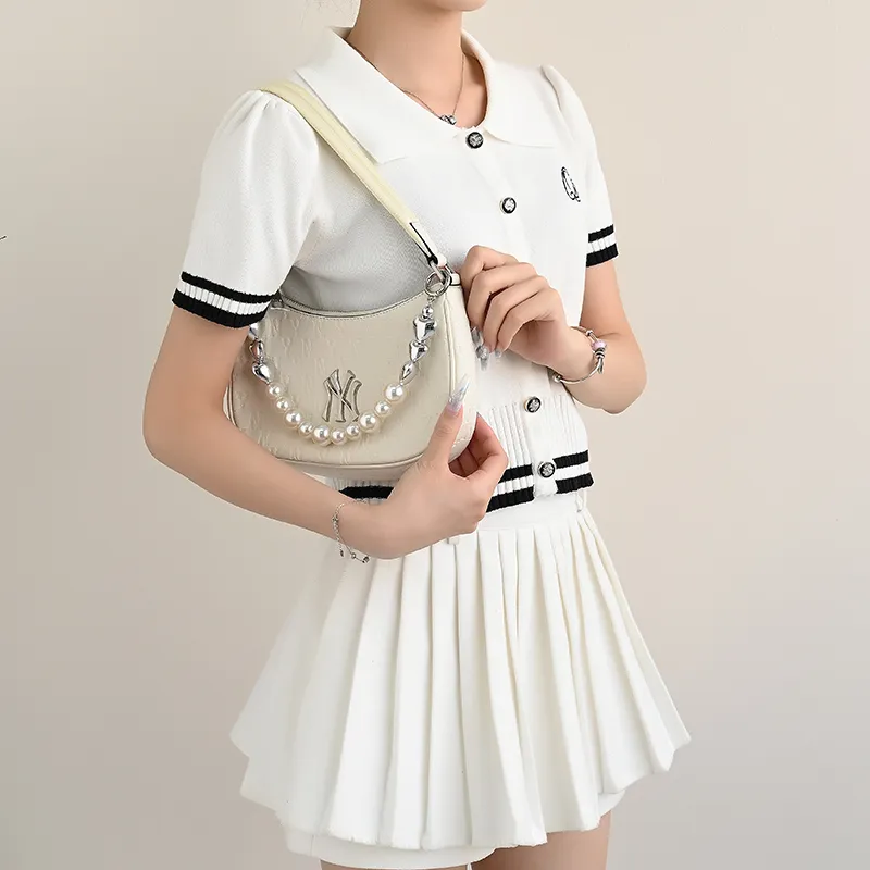 Lan Bao Fan Metal, Alloy Women's Bag With Pearl Decorative Chain Women's Silver-9