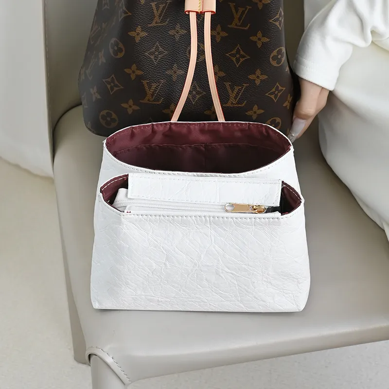 Lan Bao Fan Cow Leather DuPont Paper Bag Accessory Bag Strap Bag Insert Unisex White/Gold-4