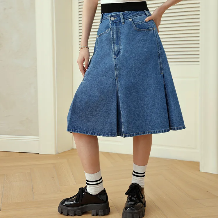 BANANA CICI Denim Long Skirts Women's Blue-2
