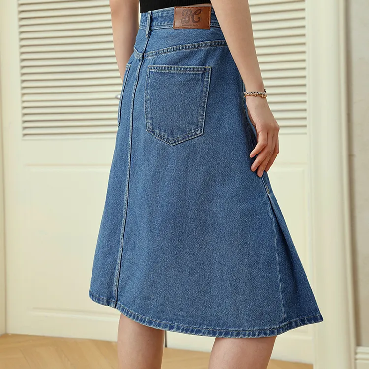 BANANA CICI Denim Long Skirts Women's Blue-3