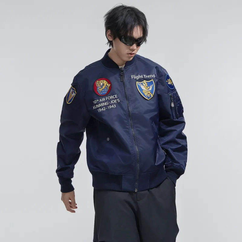 VIP Letter Pattern Embroidered Loose Fit Pilot Jackets & Coats Men's-5