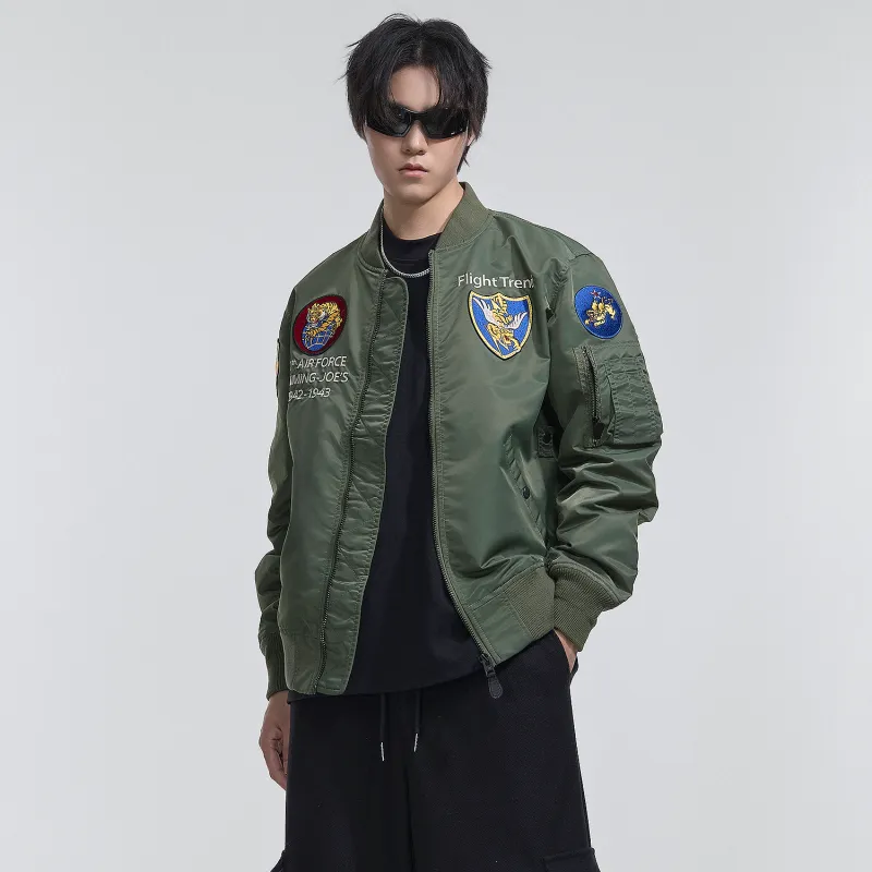 VIP Letter Pattern Embroidered Loose Fit Pilot Jackets & Coats Men's-9
