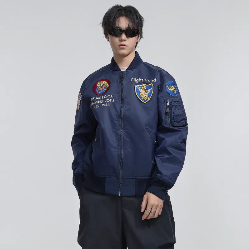 VIP Letter Pattern Embroidered Loose Fit Pilot Jackets & Coats Men's-4